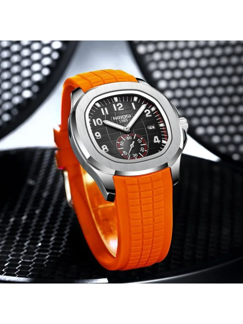 Men's Orange Silicone Strap Waterproof Fashion Casual Quartz Classic Wrist Watch